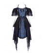 Devil Fashion Black and Blue Gothic Off-the-Shoulder Lace Halter Short Party Dress