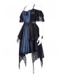 Devil Fashion Black and Blue Gothic Off-the-Shoulder Lace Halter Short Party Dress