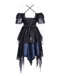 Devil Fashion Black and Blue Gothic Off-the-Shoulder Lace Halter Short Party Dress