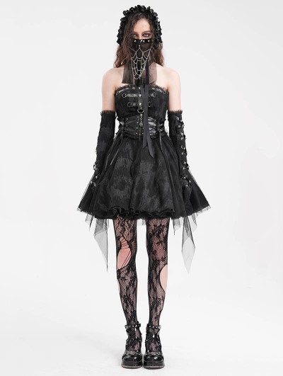 Devil Fashion Black Gothic Punk Halter Backless Tube A- Line Short Dress