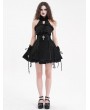 Devil Fashion Black Gothic Sexy Cut Out Lace Halter Sleeveless Short Party Dress