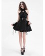 Devil Fashion Black Gothic Sexy Cut Out Lace Halter Sleeveless Short Party Dress