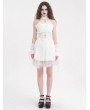 Devil Fashion White Gothic Sexy Cut Out Lace Halter Sleeveless Short Party Dress