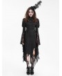 Devil Fashion Black Vintage Gothic Hollow Out Long Puff Sleeve  Asymmetrical Slit Dress