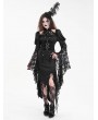 Devil Fashion Black Vintage Gothic Hollow Out Long Puff Sleeve  Asymmetrical Slit Dress