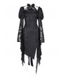 Devil Fashion Black Vintage Gothic Hollow Out Long Puff Sleeve  Asymmetrical Slit Dress