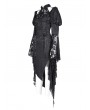 Devil Fashion Black Vintage Gothic Hollow Out Long Puff Sleeve  Asymmetrical Slit Dress