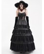 Devil Fashion Black Gothic Sexy Retro Lace Trim Tiered Strappy Maxi Dress