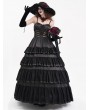 Devil Fashion Black Gothic Sexy Retro Lace Trim Tiered Strappy Maxi Dress