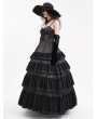 Devil Fashion Black Gothic Sexy Retro Lace Trim Tiered Strappy Maxi Dress