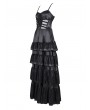 Devil Fashion Black Gothic Sexy Retro Lace Trim Tiered Strappy Maxi Dress