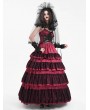 Devil Fashion Red Gothic Sexy Retro Lace Trim Tiered Strappy Maxi Dress