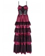 Devil Fashion Red Gothic Sexy Retro Lace Trim Tiered Strappy Maxi Dress