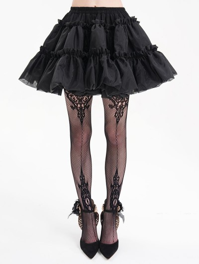 Devil Fashion Black Gothic Casual Layered Ruffle A-Line Mini Skirt