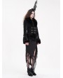 Devil Fashion Black Gothic Vintage Faux Fur Trim Fitted Short Jacket for Women