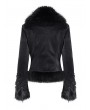 Devil Fashion Black Gothic Vintage Faux Fur Trim Fitted Short Jacket for Women