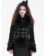 Devil Fashion Black Gothic Vintage Faux Fur Trim Fitted Short Jacket for Women