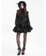 Devil Fashion Black Gothic Vintage Lantern Sleeve Ruffle Shirt for Women