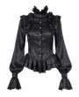 Devil Fashion Black Gothic Vintage Lantern Sleeve Ruffle Shirt for Women