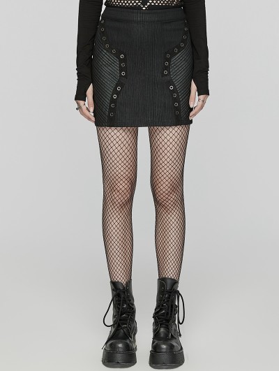 Punk Rave Black Gothic Punk 3D Pleated Bodycon Mini Skirt