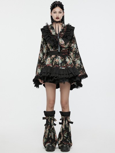 Punk Rave Black Gothic Sweet Bow Printed Kimono Dress Set