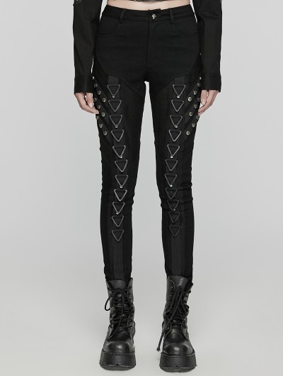 Punk Rave Black Gothic Punk Metal Triangular Buckle Embellished Jeans for Women