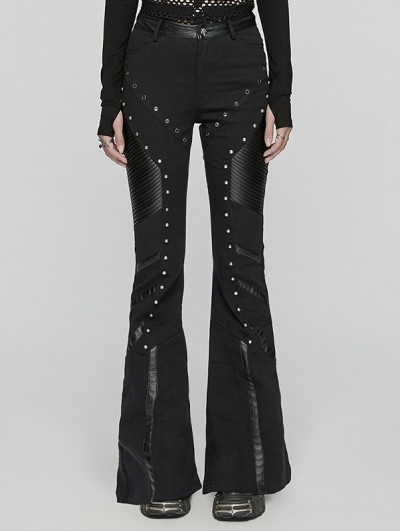 Punk Rave Black Gothic Punk Rivets Flare Pants for Women