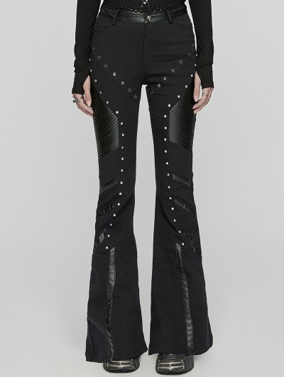 Punk Rave Black Gothic Punk Rivets Flare Pants for Women