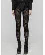 Punk Rave Black Vintage Gothic Pattern Flocked Mesh Leggings for Women