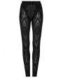 Punk Rave Black Vintage Gothic Pattern Flocked Mesh Leggings for Women