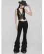 Punk Rave Black Gothic Layered Lace Flared Low Waist Jeans for Women