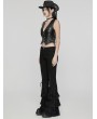 Punk Rave Black Gothic Layered Lace Flared Low Waist Jeans for Women