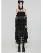 Punk Rave Black Gothic Sweet Punk Tiered High-Low Lace Dress with Detachable Collar