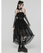 Punk Rave Black Gothic Sweet Punk Tiered High-Low Lace Dress with Detachable Collar