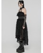 Punk Rave Black Gothic Sweet Punk Tiered High-Low Lace Dress with Detachable Collar