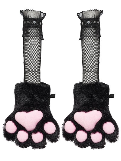 Punk Rave Black and Pink Gothic Cute Cat Claws Gloves for Women