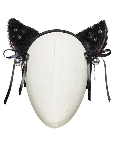 Punk Rave Black Gothic Cute Cat Ears Headband with Tail Set