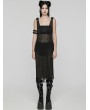 Punk Rave Black Gothic Post-Apocalyptic Techwear Style Hollow Out Dress