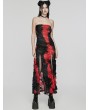 Punk Rave Black and Red Gothic Sexy Tie-Dyed Strapless Long Slit Dress