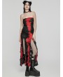 Punk Rave Black and Red Gothic Sexy Tie-Dyed Strapless Long Slit Dress