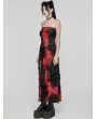 Punk Rave Black and Red Gothic Sexy Tie-Dyed Strapless Long Slit Dress