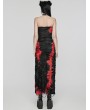 Punk Rave Black and Red Gothic Sexy Tie-Dyed Strapless Long Slit Dress