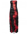 Punk Rave Black and Red Gothic Sexy Tie-Dyed Strapless Long Slit Dress