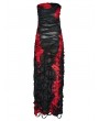 Punk Rave Black and Red Gothic Sexy Tie-Dyed Strapless Long Slit Dress