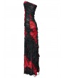 Punk Rave Black and Red Gothic Sexy Tie-Dyed Strapless Long Slit Dress