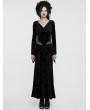 Punk Rave Black Gothic V-Neck Embossed Velvet Mesh Splicing Sexy Long Dress