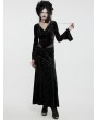 Punk Rave Black Gothic V-Neck Embossed Velvet Mesh Splicing Sexy Long Dress