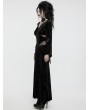 Punk Rave Black Gothic V-Neck Embossed Velvet Mesh Splicing Sexy Long Dress