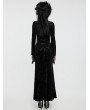 Punk Rave Black Gothic V-Neck Embossed Velvet Mesh Splicing Sexy Long Dress