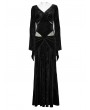 Punk Rave Black Gothic V-Neck Embossed Velvet Mesh Splicing Sexy Long Dress